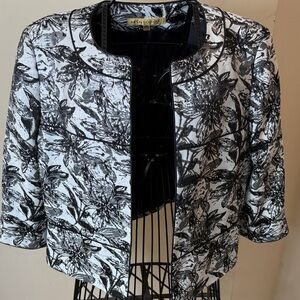 Nipon Boutique Black and Silver Metallic Floral Jacket Rhinestone Buttons